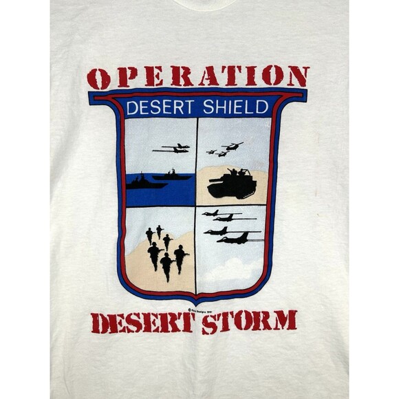 Vintage Operation Desert Storm Shield Shirt 1991 Double Sided Made In USA Size M - Picture 2 of 12